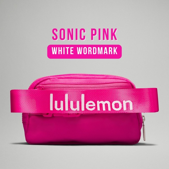 lululemon athletica Handbags - NWT Lululemon Sonic Pink White Wordmark 1L Everywhere Belt Bag Extended Strap